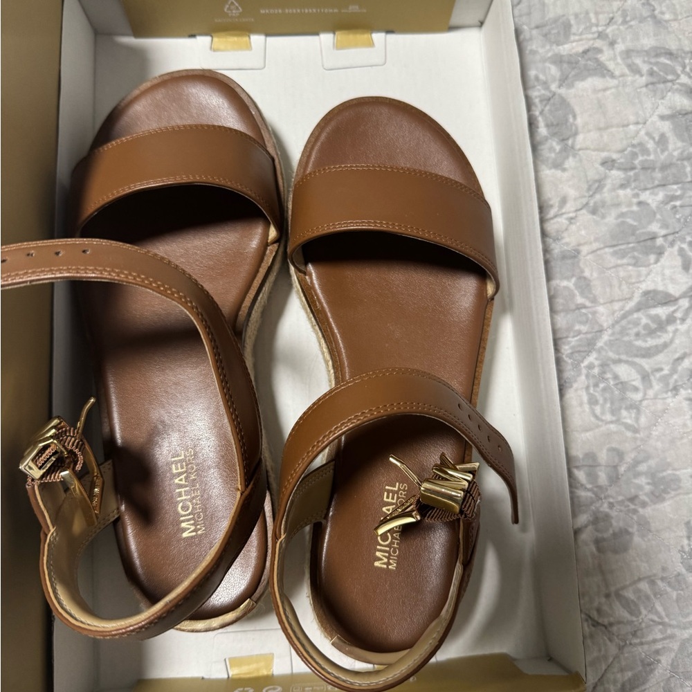 Michael Kors Brown Leather Sandals with Adjustable Ankle Strap